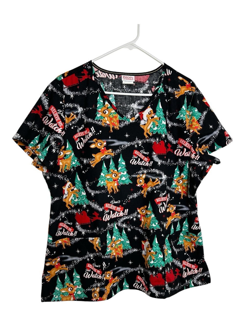 Rudolph Red Nosed Reindeer Holiday Scrub Top Size XL